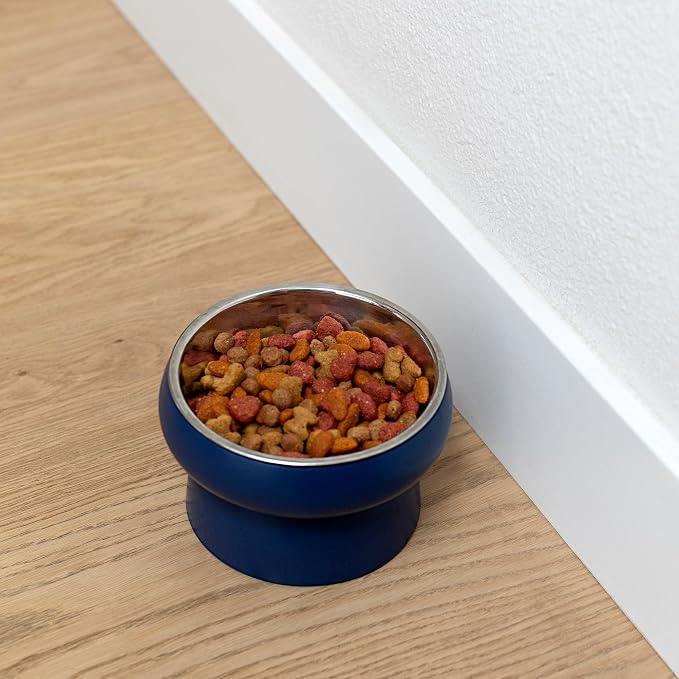 Fringe Studio Matte Speckled Navy Small Raised Ceramic Feeder W/Stainless Steel Insert (5.5" Diameter x 3.75" H, 13 fl.oz.), PetShop Collection (453SM001) - Image 2