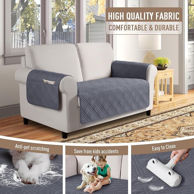 TAOCOCO Waterproof Loveseat Covers for Dogs, Non Slip Couch Cover, 54'' | Washable Love Seat Covers with Arms for 2 Cushion Couch, Dog Sofa Cover Protector, Pockets & Backless Design, Dark Grey - Image 4