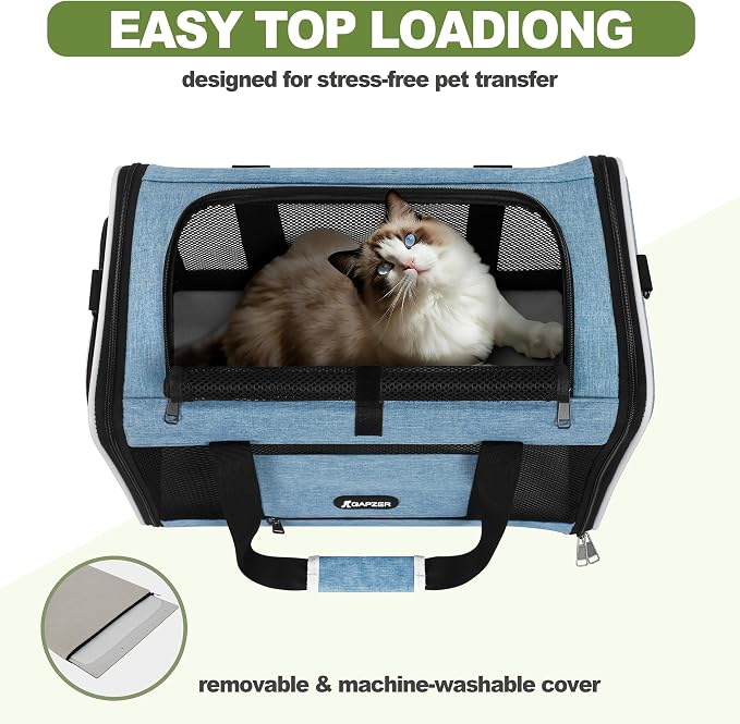 GAPZER Cat Carrier 18 x 11 x 11 Top Loading Soft Pet Travel Bag Over 15lbs | Portable Small Dog Puppy Car Travel Crate 10 lbs, Chihuahua Kennel Carry Case, Kitty Cloth Cage Medium Cat Under 25 lbs Blue - Image 6