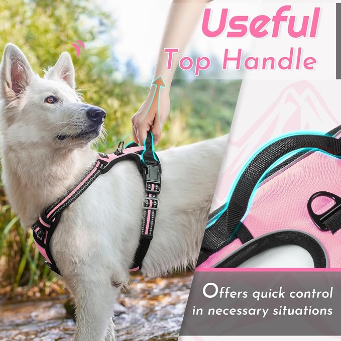 Eagloo Dog Harness for Large Dogs, No Pull Pet Vest with 2 Leash Clips | No Choke with Handle, Adjustable Comfort Fit, Reflective Strips, Easy Walking Control, Pink, X-Large - Image 4