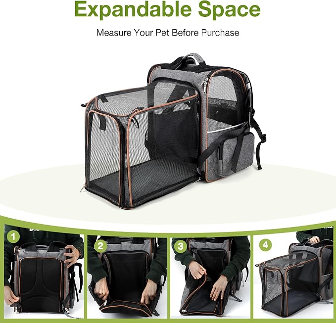Cat Carrier Backpack, Expandable Pet Carrier with Sun Shade & Full Front Opening, Breathable Mesh Backpack for Small Dogs & Medium Cats Up to 18 Lbs, Foldable for Hiking, Camping (Grey) - Image 4