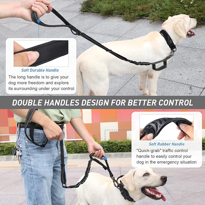 Hotsky Tactical Bungee No Pull Strong Dog Leash,Reflective Black,4-6FT | Heavy Duty for Medium Large Dogs That Pull up to 660 lb,with Padded Double Handle ＆ Car Seatbelt,360°Rotating Locking Clasp - Image 7