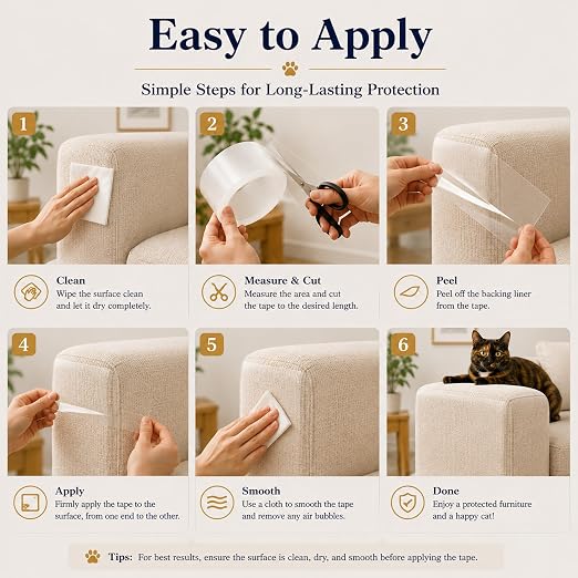 2.5" x20' Furniture Protector for Cats, Cat Scratch Deterrent Tape for Couch & Sofa, Clear Anti Scratch Furniture Protection, Protect Carpet, Door & Wall, Residue-Free - Image 5
