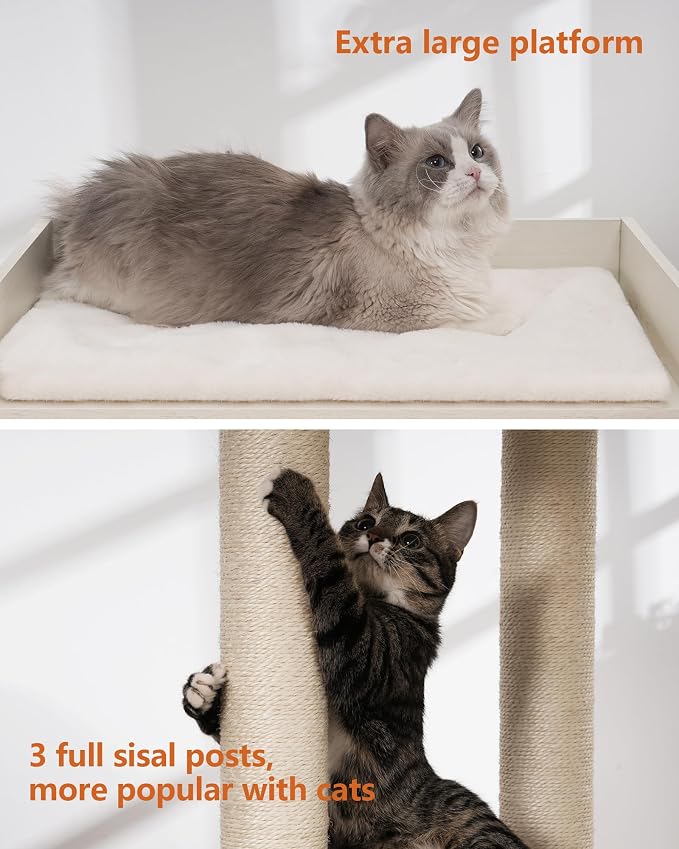 43.7" Cat Tree, Modern Cat Tree Tower, Cat Tower for Indoor Cats Large Adult, Cat Condo with Scratching Post, Large Perch and Removable Pads, White - Image 6