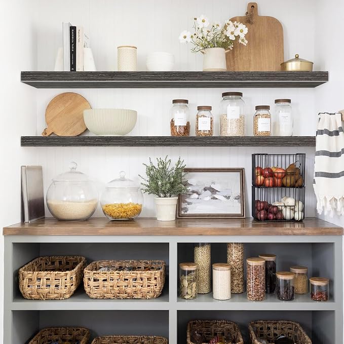 QEEIG Floating Shelves for Wall 47.2" Extra Long - Wall Mounted Shelf Bathroom Kitchen Living Room Bedroom Farmhouse Home Decor Display Bookshelf Large 47.2 x 9.3 inch Set of 2, Grey (008-120GY) - Image 2