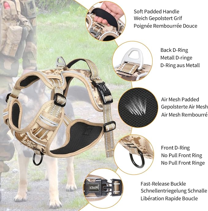HEELE Dog Harness, No Pull Adjustable Padded Reflective Harness for Small Medium Large Dogs with Handle for Walking Training, Camo Tan, XL | Reflective Front Clip Vest with Control Handle, No Choke, Adjustable 2 Metal Rings for Outdoor Walking Training - Image 2