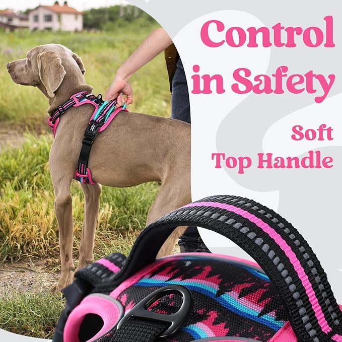 rabbitgoo Dog Harness Small Sized, Updated Easy On & Off with 3 Buckles | No Pull No Choke, Walking with 2 Clips and Handle, Adjustable Soft Reflective, Mountain Rose, Small - Image 5