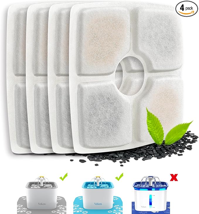 Veken 4 Pack Replacement Filters for 84oz/2.5L Automatic Pet Fountain | Cat Water Fountain Dog Water Dispenser by Veken