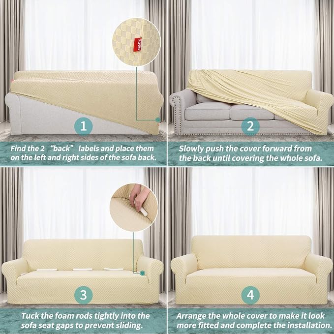 YEMYHOM Couch Cover Latest Jacquard Design High Stretch Sofa Chair Covers for Living Room, Pet Dog Cat Proof Armchair Slipcover Non Slip Magic Elastic Furniture Protector (Small, Beige) - Image 6