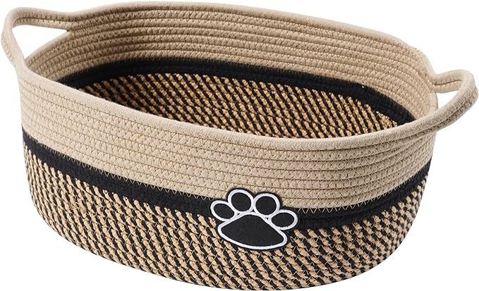 Small Woven Baskets for Organizing Rope Storage Basket with Handle Cute Cotton Nursery Gift Dog Toy Bins Organizer-Black&Beige by STOBSK