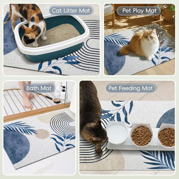 Cat Litter Mat Litter Trapping Mat, 33"x24" Waterproof Urine Proof Litter Box Mat Catcher Mat Non-Slip Washable for Kitty Kitten, Blue - Image 7