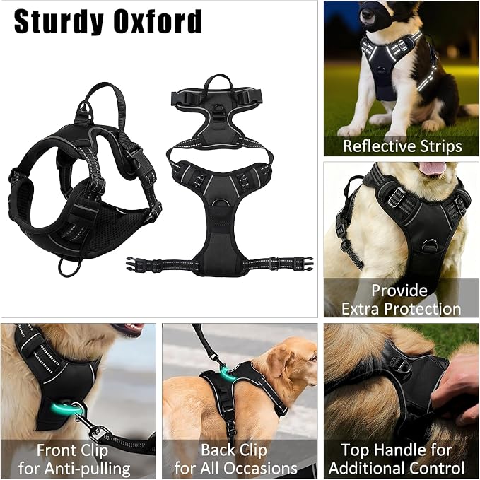 No Pull Dog Harness Adjustable Collar & Leash Set - Dog Halter Harnesses Collapsible Bowls & Poop Bag Dispenser Muzzle ID Tags Toys Fits Small Medium Large Dogs (Black-S) - Image 3
