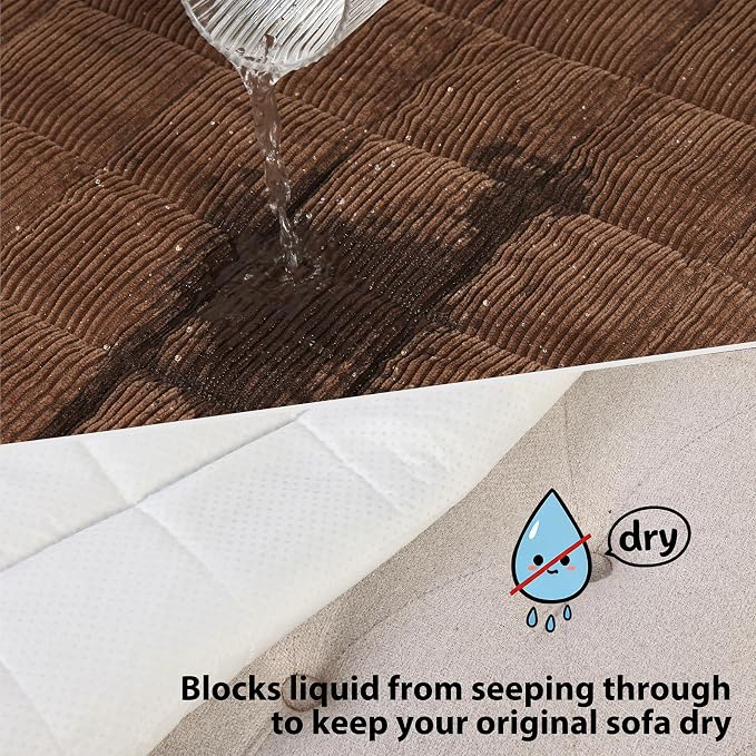 Fixwal Waterproof Corduroy Dog Couch Cover, 27.6" x 70.9", Dark Brown | Integrated TPU Barrier, Non-Slip Backing, Machine Washable, Pet Friendly, Easy Clean Pet Hair, Soft Sofa Cushion Protector - Image 3