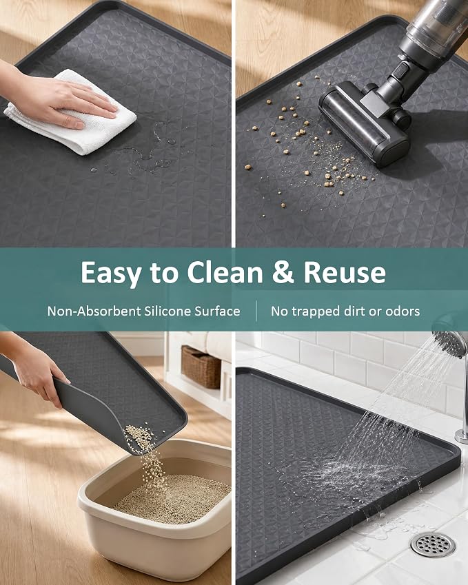 Extra Large Cat Litter Mat, Waterproof Litter Mat, 51.2 x 25.6 in | Silicone, Raised Edge Desgin, Waterproof, Traps Litter Water Dirt, Easy Clean Non Slip Floor Protector - Image 4