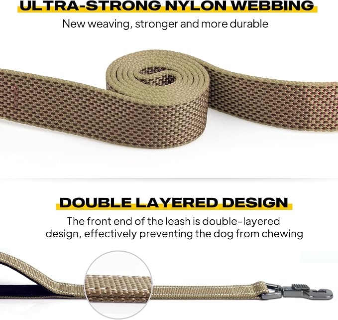 Fida 10 FT Heavy Duty Dog Leash, Dual Padded Handles for Medium Large Dogs | Traffic Handle for Close Control, Advanced Easy Snap Hook, Reflective, Strong Nylon Webbing for Long Walks & Training, Brown - Image 5