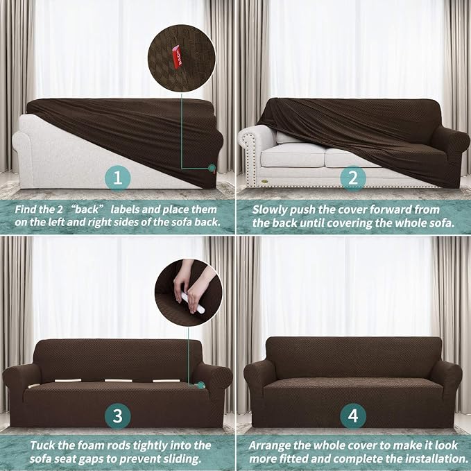 YEMYHOM Couch Cover Latest Jacquard Design High Stretch Sofa Covers for 3 Cushion Couch, Pet Dog Cat Proof Slipcover Non Slip Magic Elastic Furniture Protector (Large, Dark Coffee) - Image 6
