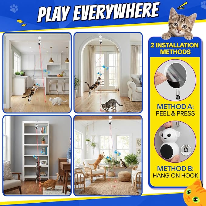 Automatic Laser Cat Toy with Interactive Flying Bird Feather, Natural White | Catpick toy Doorway Toys with Hanging Feather Bird for Exercise& Enrichment, for Indoor Adult Cats - Image 5