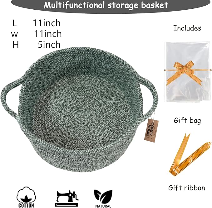 COMFY-HOMI Round Rope Basket with Handles for Shelves,Toys,Book, Cloth Storage Baskets for Organizing Toy Decorative Organizer for Living Room, Bathroom - Image 3
