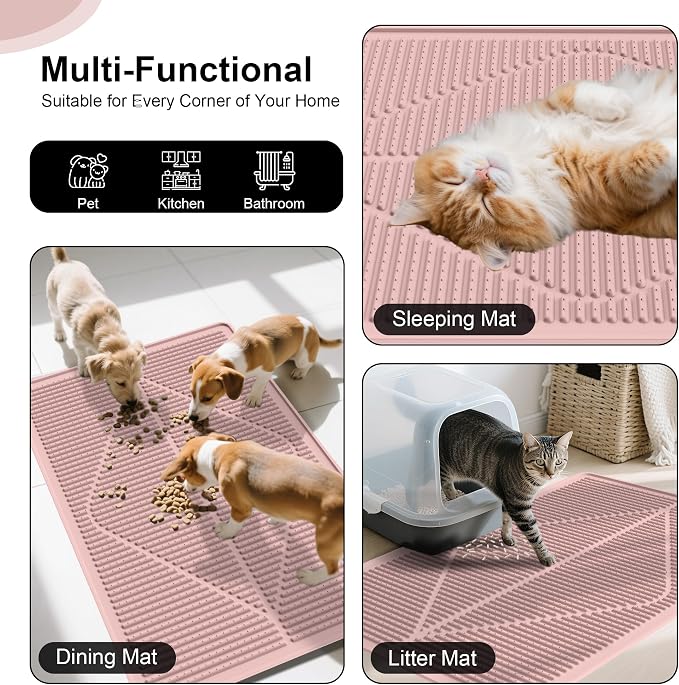 Mofason Silicone Cat Litter Mat XXL - Pink Extra Large Cat Litter Box mat | Waterproof & washable 38"x25" kitty cat litter mat for floor, extra large litter trapping; cat litter catcher mat easy clean - Image 6