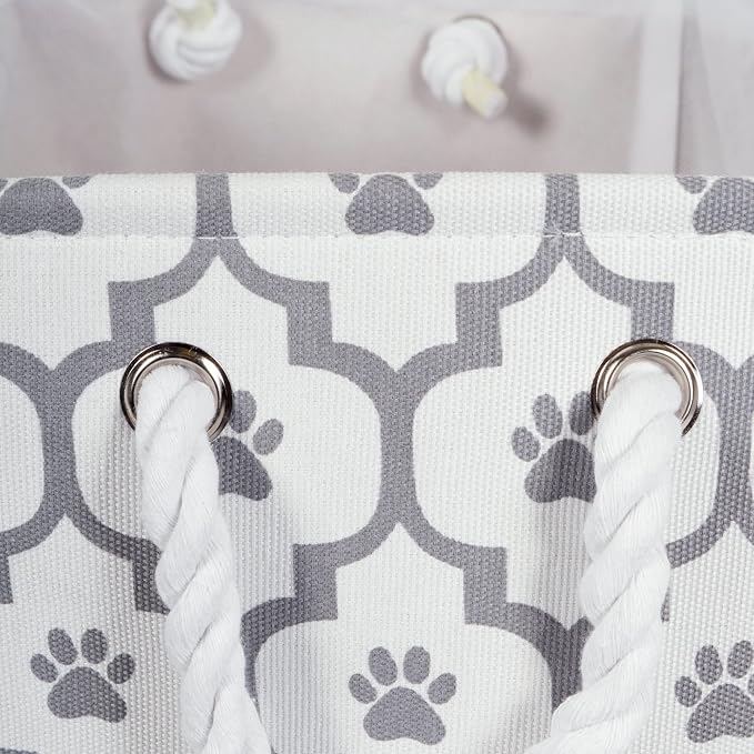 Bone Dry Pet Storage Collection Lattice Paw Print, Small Round, White/Gray - Image 3