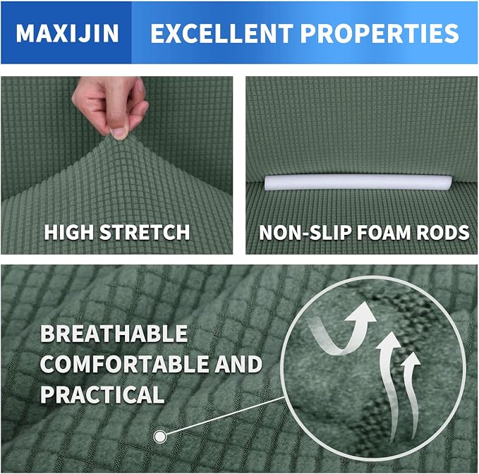 MAXIJIN Super Stretch Couch Cover for 3 Cushion Couch, 1-Piece Universal Sofa Covers Living Room Jacquard Spandex Furniture Protector Dogs Pet Friendly Fitted (Extra Large, Pea Green) - Image 5