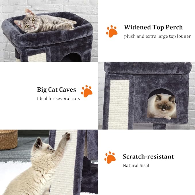 SYANDLVY Small Cat Tree for Indoor Cats Large Adult, Activity Tower with Scratching Post, Modern House with Padded Perch, Kittens Condo with Board, Cat Cave (Smoky Grey) - Image 4