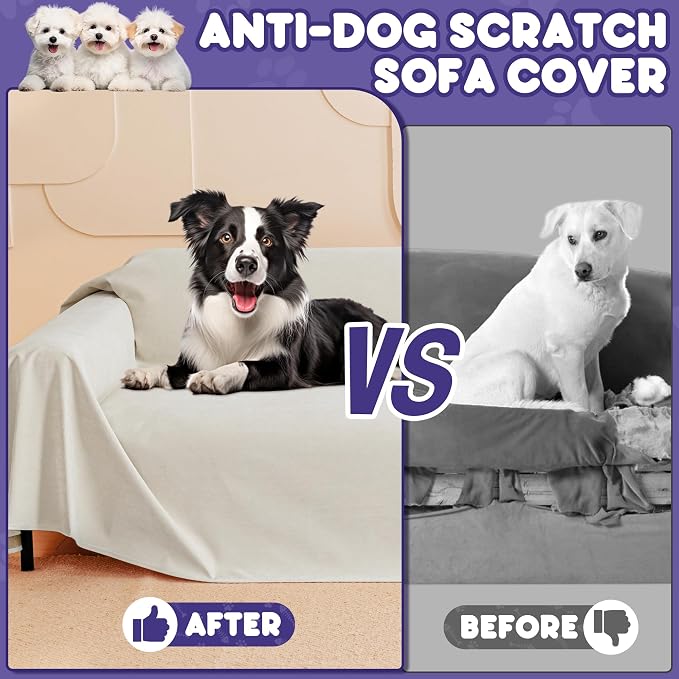 Loiion Cat Scratch Proof Furniture Protector Waterproof Sofa Cover 150"x91" | Pet-Friendly Couch Protector, Anti-Scratch & Anti-Slip Sofa Cover For Cats Dogs Kids, Machine Washable - Image 3