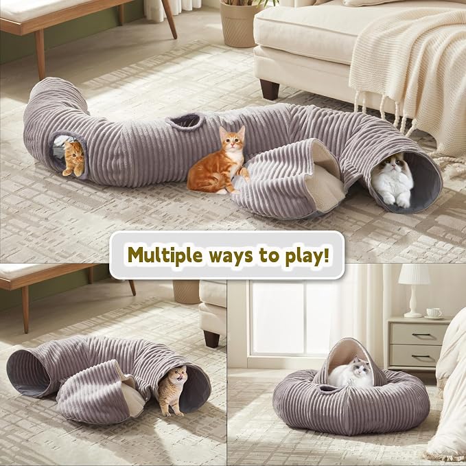 Large Cat Tunnel Bed for Indoor Cats,Cat Donut Tunnel Toy with Washable Circle Cushion,Blackout Tent, Multifunctional Playground Toys Hideplace for Kitty, Kitten, Rabbit,Ferret - Image 2