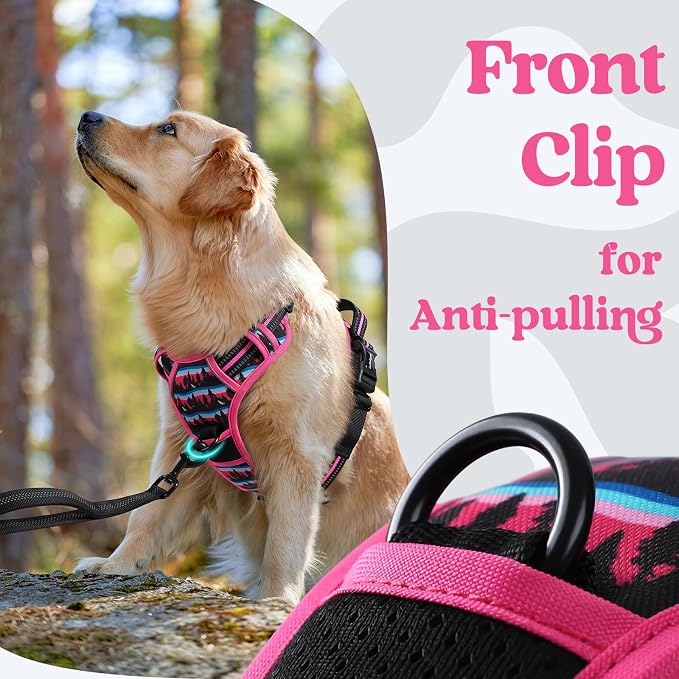 rabbitgoo Dog Harness Small Sized, Updated Easy On & Off with 3 Buckles | No Pull No Choke, Walking with 2 Clips and Handle, Adjustable Soft Reflective, Mountain Rose, Small - Image 7
