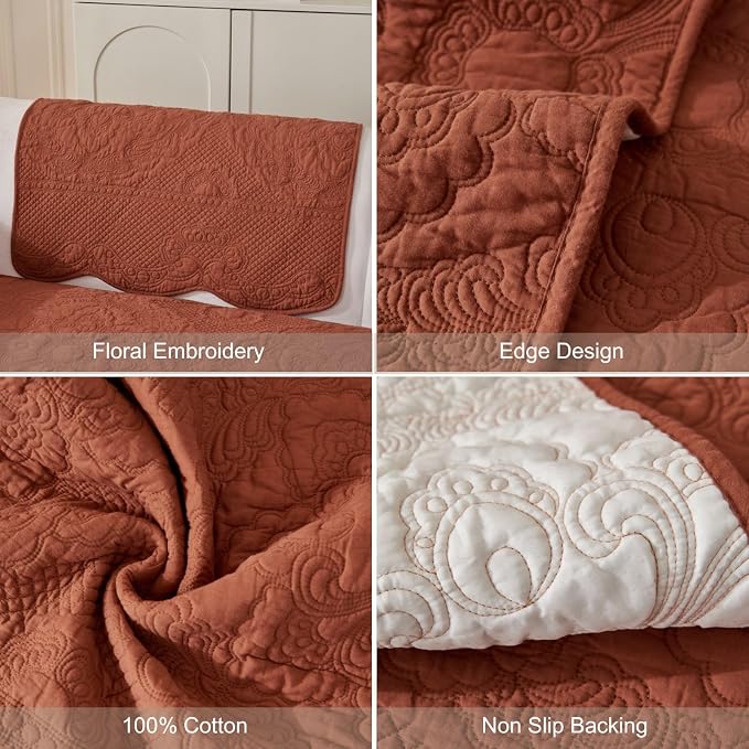 vctops Boho Cotton Quilted Couch Cover Soft Embroidered Sofa Cover Non-Slip Dog Bed Cover Scalloped Sofa Slipcover Washable Furniture Protector Cover (Orange,43"x70") - Image 7