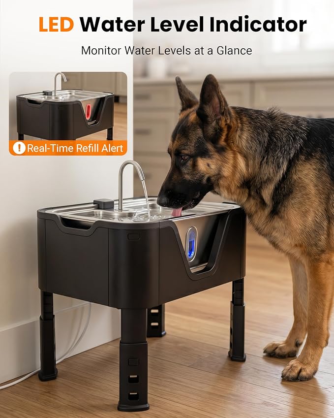3.17Gal/ 12L Large Dog Water Fountain Elevated Dog Bowls with 3 Filters | 3-Height Adjustable Dog Water Bowl Dispenser, Quiet Stainless Steel Pet Water Fountain for Multi-Pet, Water Level Alert - Image 7
