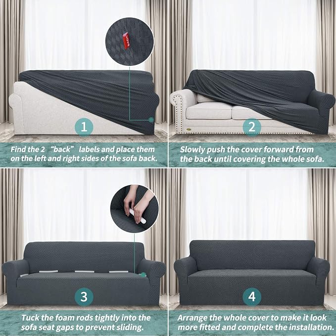 YEMYHOM Couch Cover Latest Jacquard Design High Stretch Sofa Covers for 3 Cushion Couch, Pet Dog Cat Proof Slipcover Non Slip Magic Elastic Furniture Protector (Sofa, Dark Gray) - Image 6