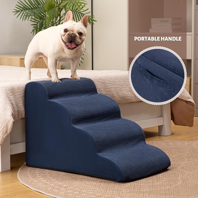 Aodisman Dog Steps for Bed or Couch,4-Step Pet Stairs Ramp for Small Dogs | 17.4" H Indoor Non-Slip Dog Stairs Help Senior Dogs,Short-Legged Breeds,Puppies and Cats to Reach Beds and Chairs,Grey,Blue - Image 4