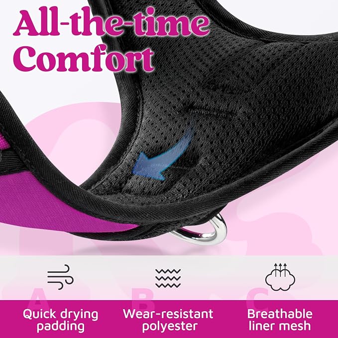 rabbitgoo Dog Harness Small Sized, No Pull 3 Buckles Easy On & Off | Soft Padded, Walking with Control Handle, Adjustable and Reflective, Purple, Small - Image 6