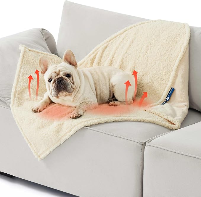 Bedsure Self Warming Dog Blanket for Medium Dogs Waterproof - 30"X40" White | Soft Plush Sherpa Fleece Cat Puppy Blanket Washable for Couch Protector Reversible, Cozy Calming Throw Warm for Pet by Unknown