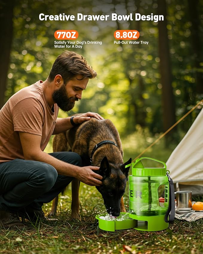 Portable Dog Water Bottle Bowl - 77 oz Travel Water Bowl Dispenser for Dogs Leak Proof, Suitable for Large Pet Drinking, A Must Have for Outdoor, Camping, Walking, Beach, Hunting Other Scenes （Green） - Image 9