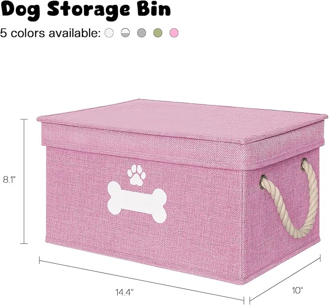 Dog Toy Basket with Lid, Dog Basket for Toys, Dogs Toy Box with Cotton Rope Handles, Collapsible Storage Bins for Pet Toys, Dogs Storage Organizer, Pink - Image 7