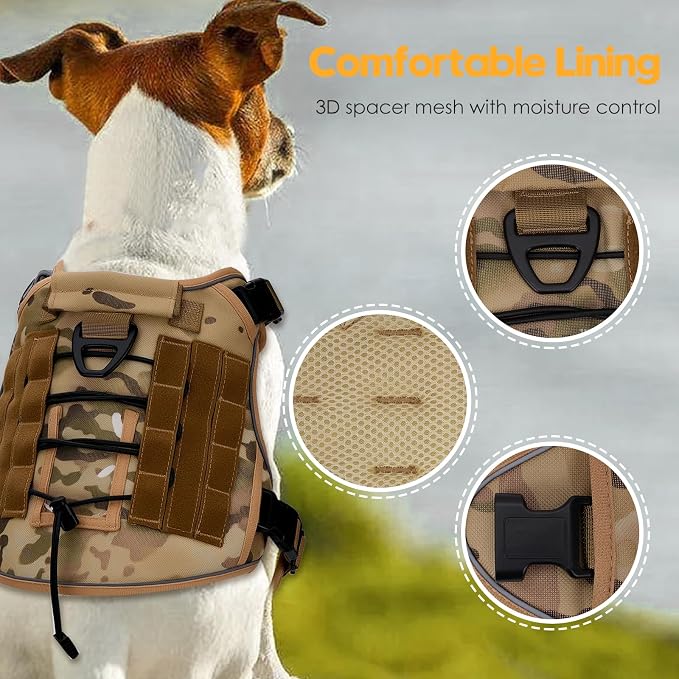 Heavy-Duty Tactical Dog Harness for Large Dogs, No Pull Adjustable Reflective Pet Vest with Molle System, K9 Military-Grade Control for Service Training, Outdoor & 10+ Breeds, Desert Camo, X-Large - Image 2