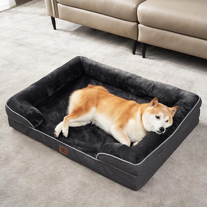 EHEYCIGA Orthopedic Extra Large Dog Bed, Waterproof Washable XL Pet Bed 44" | Non-Slip Bottom and Egg-Crate Memory Foam Big Dog Couch Bed with Washable Removable Cover, Dark Grey, 44Inch - Image 8