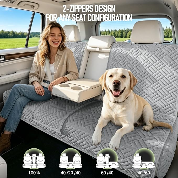 Dog Car Seat Cover for Back Seat, Waterproof 600D Oxford Protector | Non Slip Scratch Resistant Bench Cover, Easy to Clean, Fits Full-Size Trucks/SUVs, 60 Inch -Grey, for Travel and Daily Use - Image 3