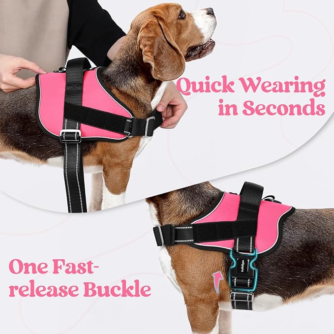 rabbitgoo Dog Harness for Small, Easy On Pet Vest with One Buckle, No Pull Adjustable Service Harness with D-Ring & Handle, Reflective for Safety Walking, Training, Pink, S - Image 2