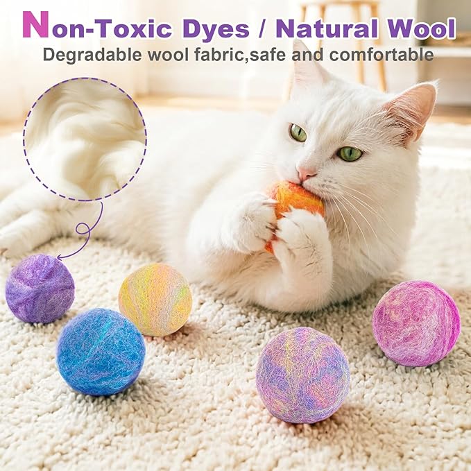Retro Shaw Catnip Toys Balls with Bell Inside, Wool Yarn Cat Balls, 6 Pack | Interactive Durable Kitten Balls, For Indoor Cats, Kitten Teething Toys, Natural Catnip Toys for Bored Cats - Image 3