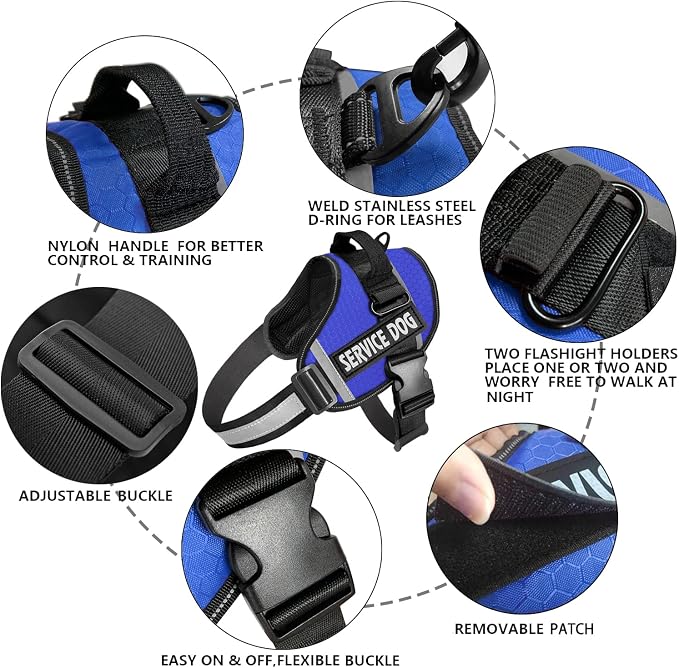 JSXD Dog Harness,No-Pull Service Dog Harness with Handle Adjustable Outdoor Pet Dog Vest 3M Reflective Nylon Material Vest for Breeds,Easy Control for Small Medium Large Dogs - Image 2