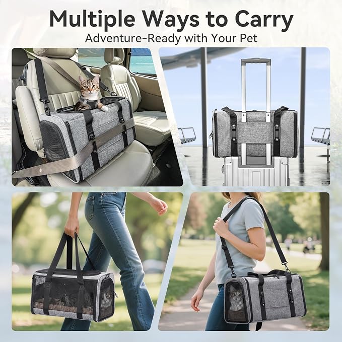 PETSFIT Cat Carrier Soft with Patented Safety Buckles,Safe for Car Travel | Lockable Zippers, Safety Tether, Escape-Resistant Pet Carrier for Vet Visits, Airline Approved Under-Seat, Up to 12 lbs - Image 8
