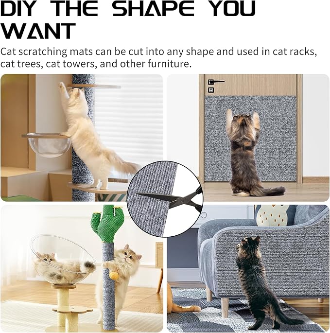 2 Pcs Total 78.8"x15.8" Cat Scratch Mat, Cat Scratch Couch Furniture Protector, Trimmable Self-Adhesive Cats Scratch Pads, DIY Cat Scratcher for Wall Protector and Covering Cat Tower (Light Grey) - Image 6
