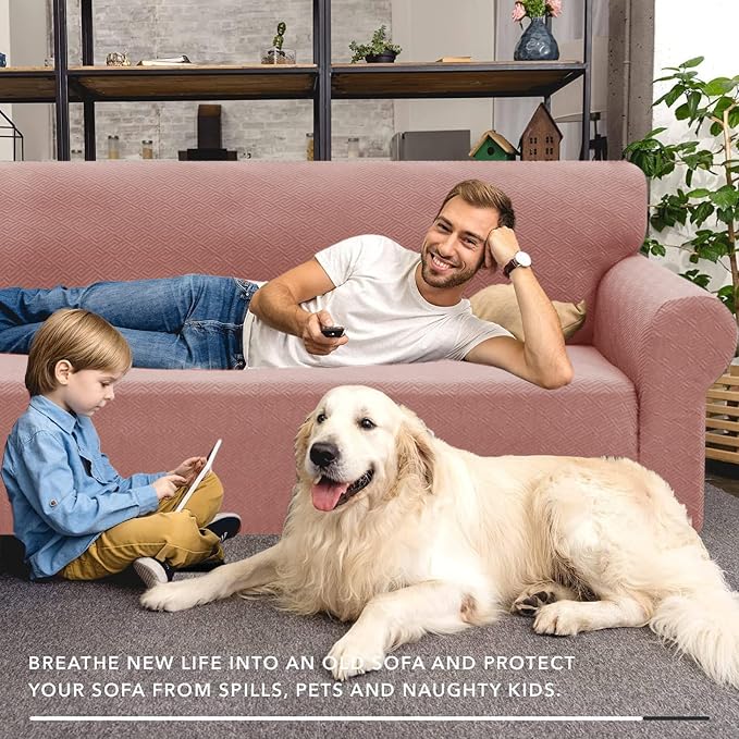 XINEAGE Stretch Jacquard Sofa Cover, Non Slip Sofa Slipcover for Dog | High-Stretch Fabric. Wear-Resistant, Pet Friendly. Easy Install & Washable for Living Rooms, Offices.Dusty Pink - Image 4