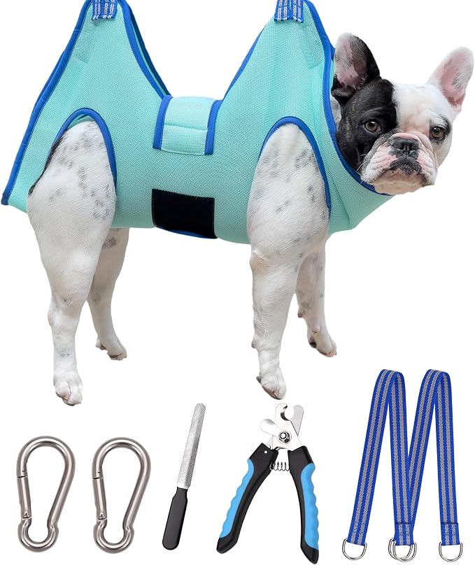 Kkiimatt Dog Grooming Hammock, Medium Dog Hanging Harness Holder for Nail Clipping, Nail Trimming Cutting Hammock, Grooming Sling Restraint Bag with Wide Strap Sewed by Kkiimatt