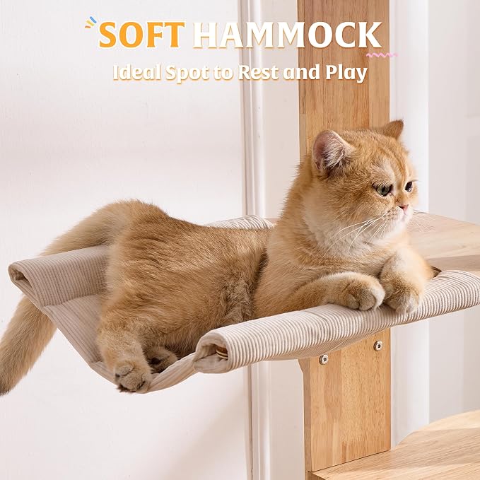 Solid Wood Cat Tree Tower with Scratching Post, 64 Inches Tall Cat Towers with Scratching Board, Modern Cat Tower with Space Capsule and Removable Top Bed for Indoor Cats - Image 6