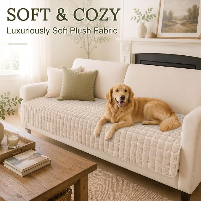 Smiry Velvet Couch Cover for Dogs, Non Slip Soft Sofa Protector for Pets | Washable Sofa Cover for Cats, Cozy Furniture Protector Against Pet Hair, Scratches, Fits Sectional Sofa(Apricot, 36"x82.7") - Image 2