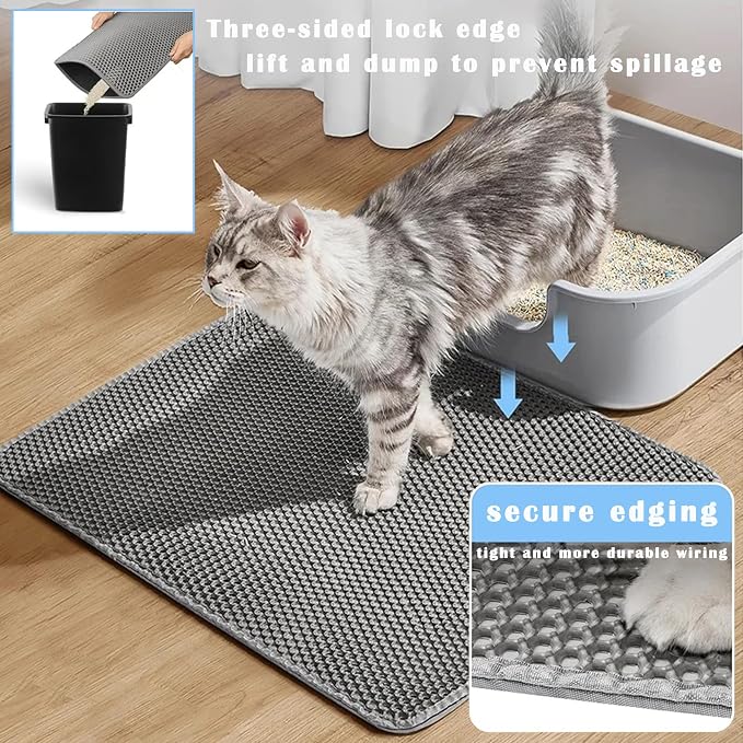 HCY&WLD 2-Pack Cat Litter Mat, Double Layer Honeycomb Waterproof Urine Proof Non-slip Litter Trapping Mat, Less Waste, Easy to Clean Cat Litter Box Mat, Kitten Indoor Supplies (Gray, 20x16 Inches) - Image 5